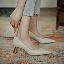 Goddess @ Lane extra-leather 2020 new metal with genuine leather shallow mouth pointed high heel shoe single shoe OL commute