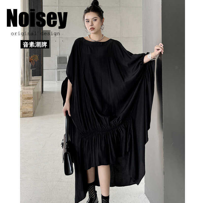 Three Dark-Style Batwing Sleeve Dresses, Summer Design, Niche Trendy Brand, Oversized Loose Fit, Plus-Size Elegant Long Dress