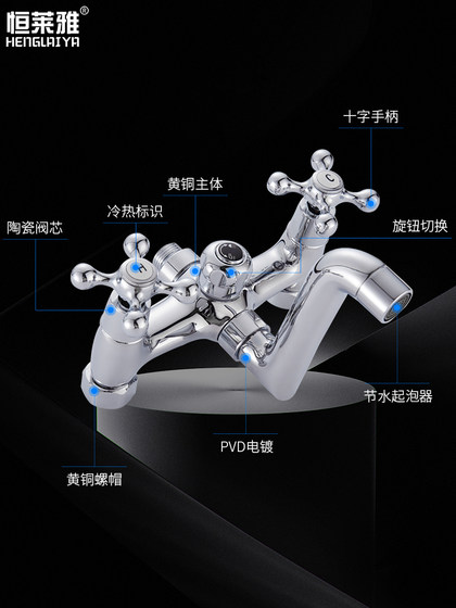 全铜双把双开浴缸龙头冷热淋浴水龙头浴室暗装三联混水阀洗澡开关