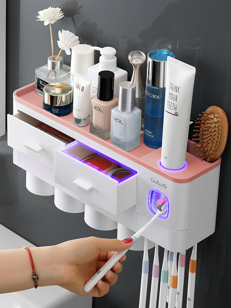 Punch-free automatic squeezer squeeze artifact bathroom wall-mounted toothbrush rack set toothpaste device household