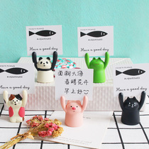 Cute business card holder ins decoration girl message clip Desktop cartoon note clip Raise card pig raise hand photo clip