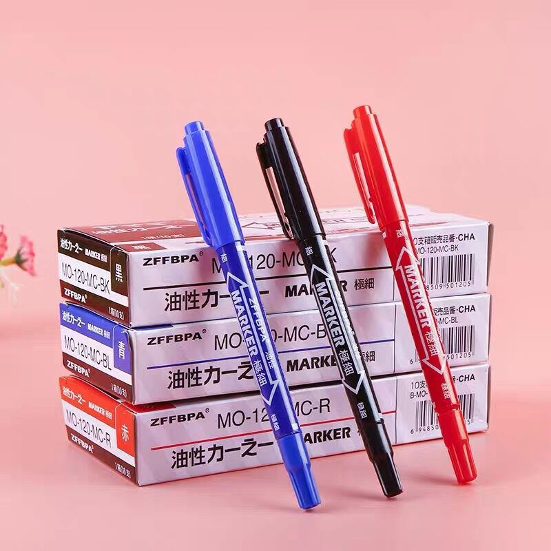 Hook Pens Small Double Heads Mark Pen Black Thickness Two Ends Mark Pen Oily Pen Waterproof Not To Drop Color Speed Dry Pen