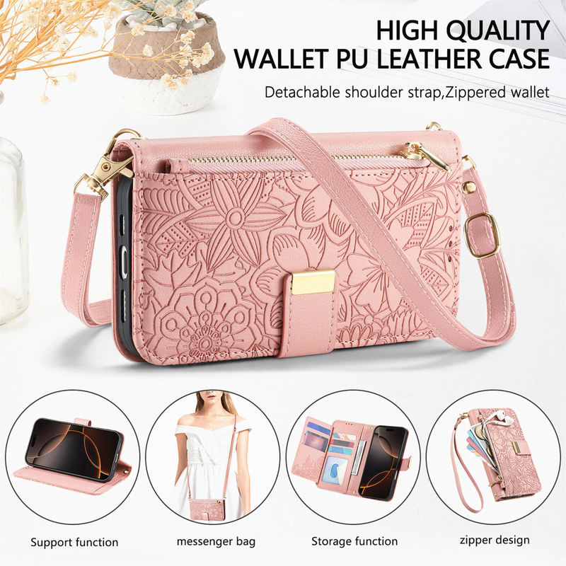 Suitable for iPhone 17 Pro Max Phone Case 16E Apple 14 Plus Lanyard 13 Crossbody 12 Full Coverage 15 Pro Card Slot Anti-Drop Protective Case Flip Leather Case Shoulder Strap Card Holder Coin Purse New Model