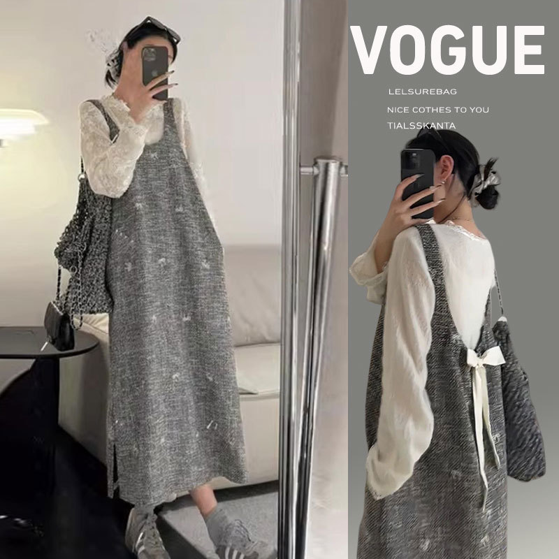 Maternity Suit Vogue Style Knitted Suspender Skirt Set for Women, Autumn and Winter Two-Piece Lace Base Skirt, Fashionable and Slimming Maternity Suit Vogue Style Knitted Suspender Skirt Set for Women, Autumn and Winter Two-Piece Lace Base Skirt, Fashionable and Slimming