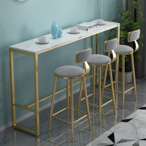 Nordic marble simple bar table and chair Wrought iron wall high foot table Bar household net red milk tea shop table and chair