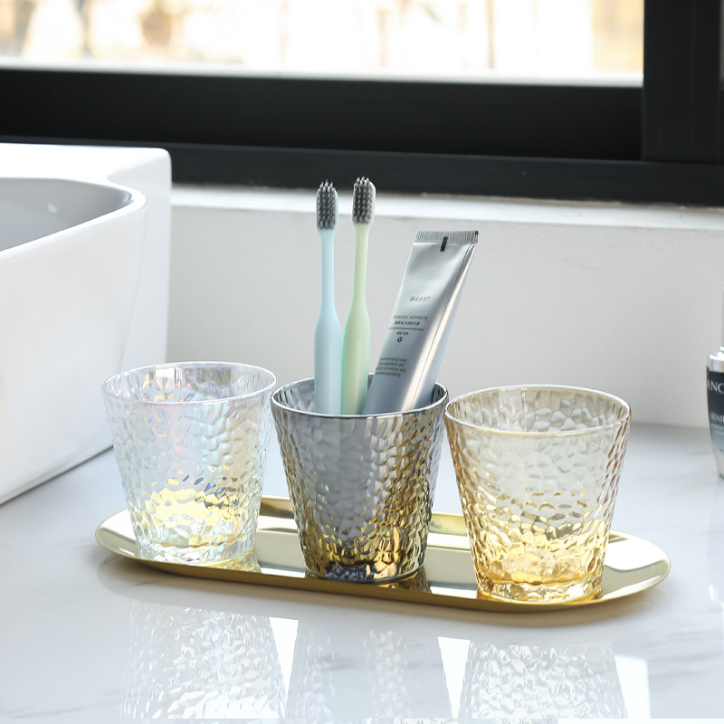 European style ins gold hammer Cup Hotel Hotel mouthwash Cup light luxury glass water Cup Nordic brushing wash cup