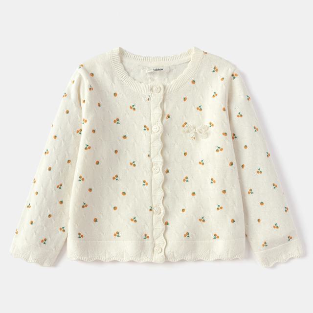 【Same Style as in the Mall】Toddler Girls' Embroidered Knitted Cardigan French Style Fresh Cherry Collar Button Sweater for Spring and Autumn 【Same Style as in the Mall】Toddler Girls' Embroidered Knitted Cardigan French Style Fresh Cherry Collar Button Sweater for Spring and Autumn