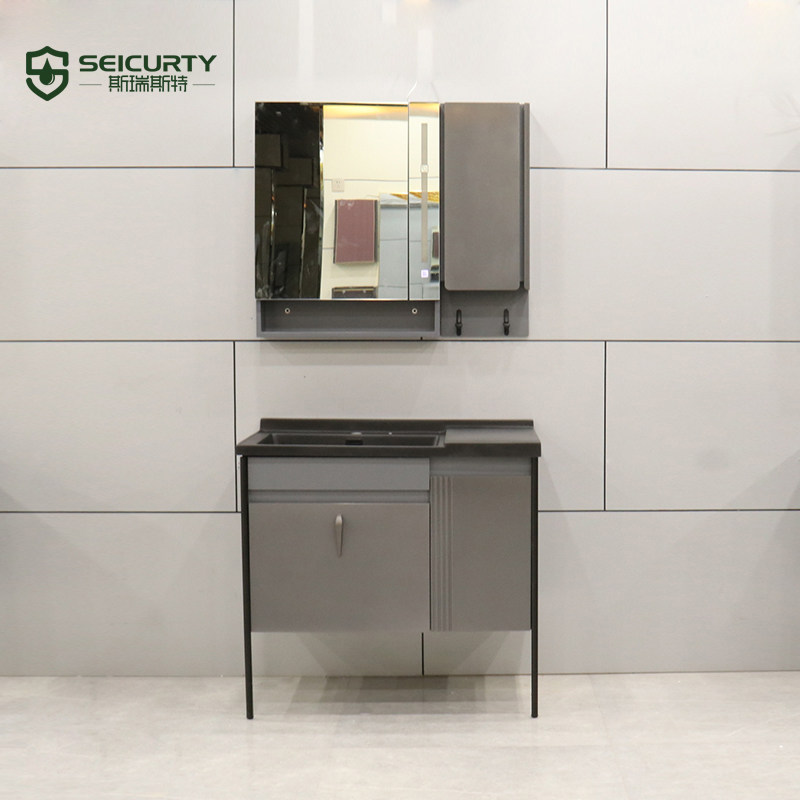 Slate bathroom cabinet solid wood powder room light luxury washbasin floor-to-ceiling washbasin combination intelligent simple high-end modern