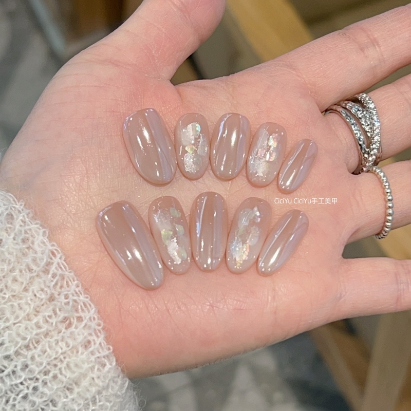 【Acetate Haili】Pure Desire Nude Milky White Gradient Haili Powder Smudged Cat Eye High-End Handmade Wearable Nails