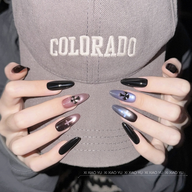 【Pink Blue Nun】Dark Style Sweet and Cool Spicy Girl Cross Cat Eye Crow Heart High-End Handmade Wearable Nails 【Pink Blue Nun】Dark Style Sweet and Cool Spicy Girl Cross Cat Eye Crow Heart High-End Handmade Wearable Nails
