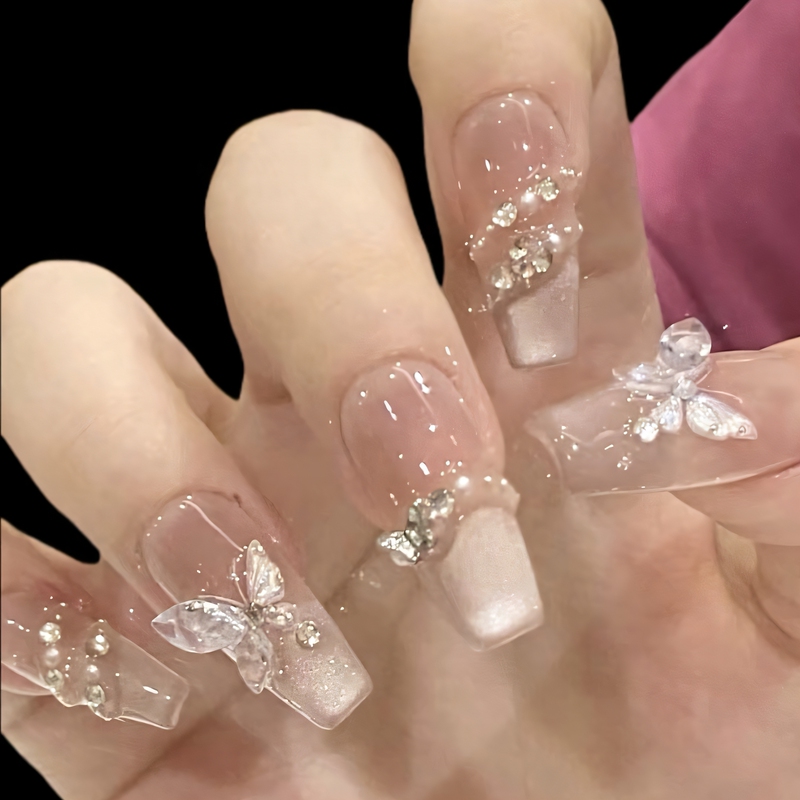 Cool Butterfly Valley, Trendy and Popular Fairy-Like Cat-Eye Nail Art, Three-Dimensional and Elegant New Handmade Press-On Nails