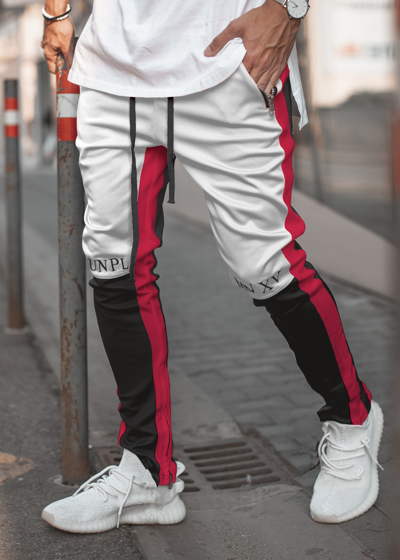 Muscle fitness dog brothers tide brand sports pants men's stitching slim zipper casual pants yin and yang pants pipe pants