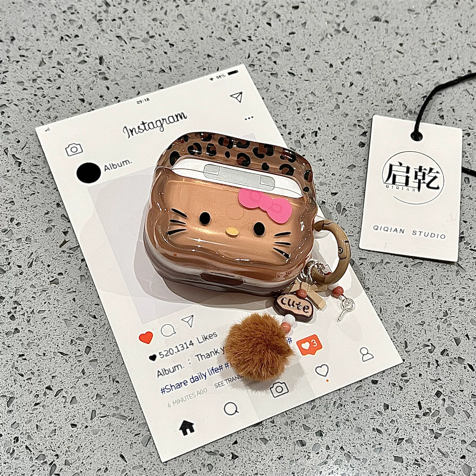 Hello Kitty, яблоко, Hello Kitty, коричневая подвеска, наушники, защитный чехол, совместимый беспроводной iPhone2 Pro, 3, bluetooth