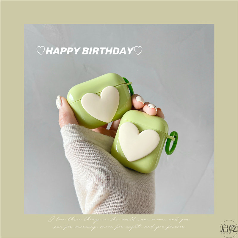 Simple three-dimensional love airpods protective shell cover 2 generation 3pro suitable for Apple wireless bluetooth headset 231 generation silicone soft box personality Korean niche ins wind matcha green female new style