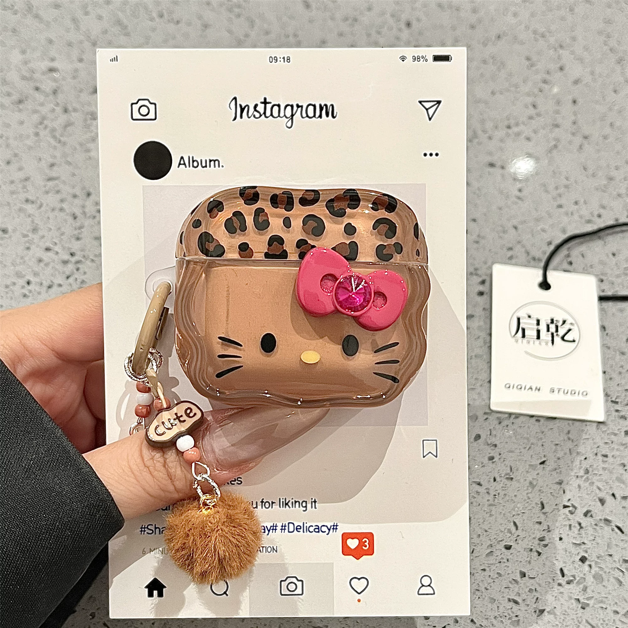 Hello Kitty, яблоко, Hello Kitty, коричневая подвеска, наушники, защитный чехол, совместимый беспроводной iPhone2 Pro, 3, bluetooth