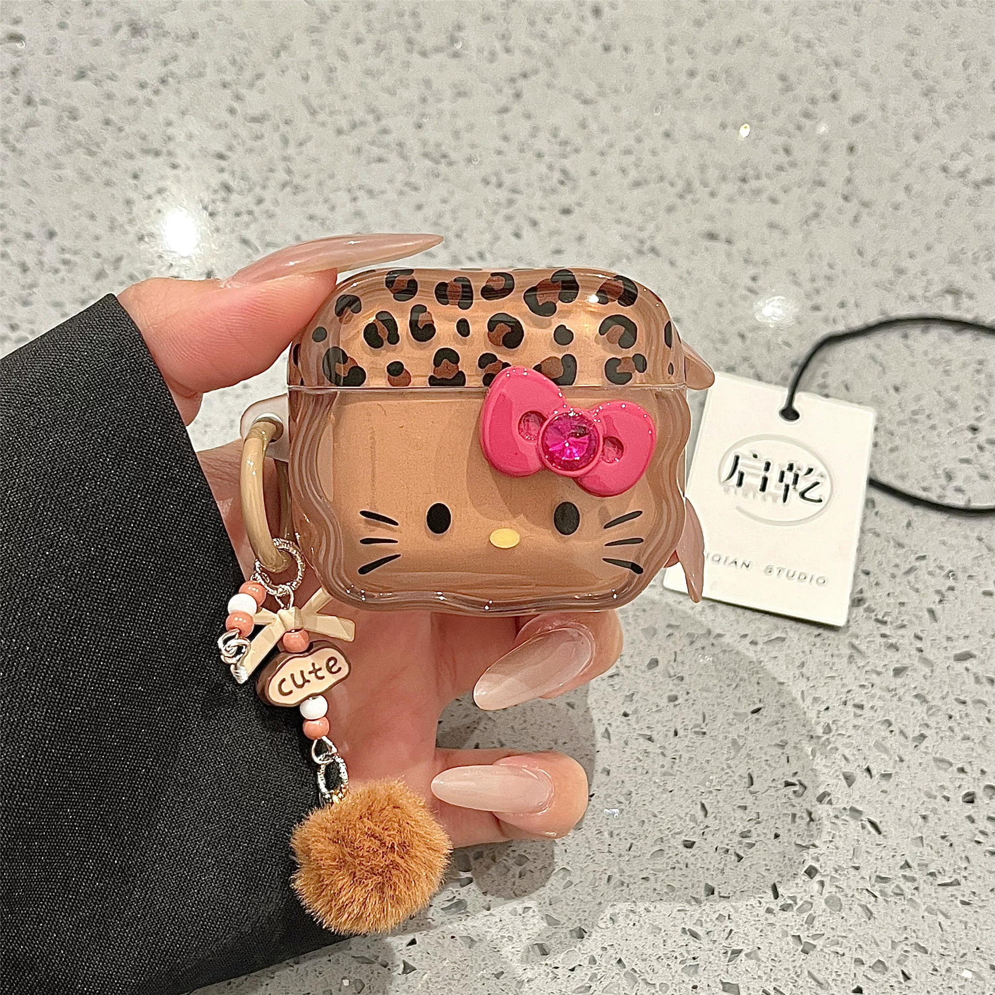 Hello Kitty, яблоко, Hello Kitty, коричневая подвеска, наушники, защитный чехол, совместимый беспроводной iPhone2 Pro, 3, bluetooth