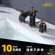 Bee tiger bird bathroom full copper basin washbasin waterfall faucet three holes double black bathroom cabinet faucet