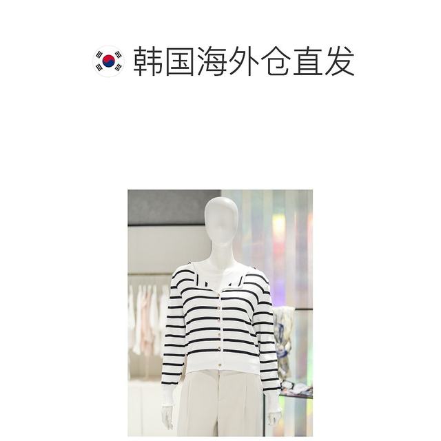 ຈົດໝາຍໂດຍກົງຈາກເກົາຫຼີ [ab.f.z] Flat collar design horizontal striped sweater cardigan (AAW2HY34D