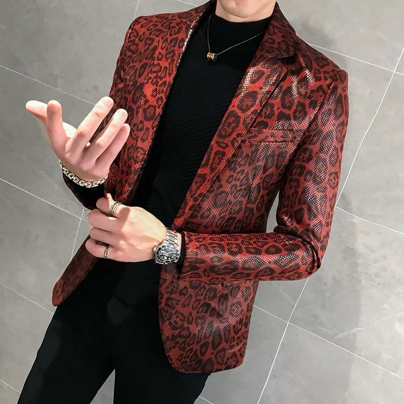 Áo khoác da mùa thu da báo nam giản dị Blazer nam trẻ trung áo khoác mỏng 2019 Bộ đồ mùa xuân và mùa thu mới - Quần áo lông thú