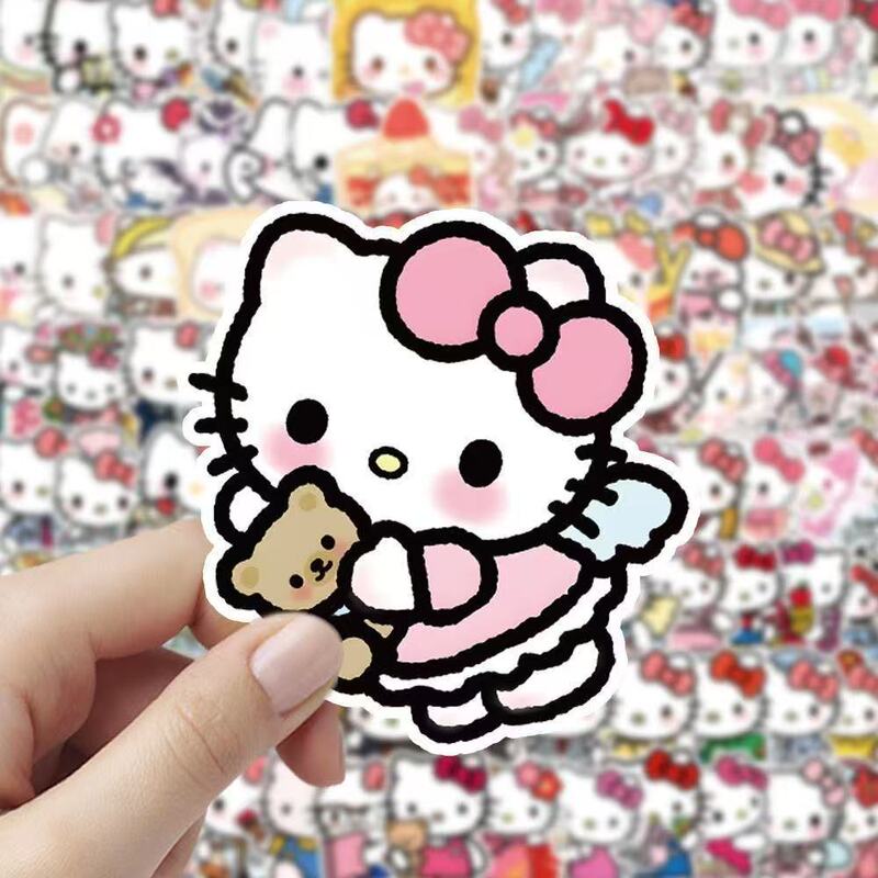 100 Hello Kitty Stickers, New Hello Kitty Cute Cartoon Set, Creative Anime Style DIY Decorative Stickers