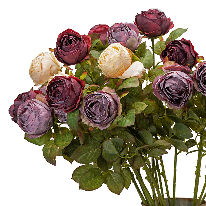 Simulation flower burnt edge rose bouquet silk flower table flower fake flower home decoration flower European dry flower ornament photography flower