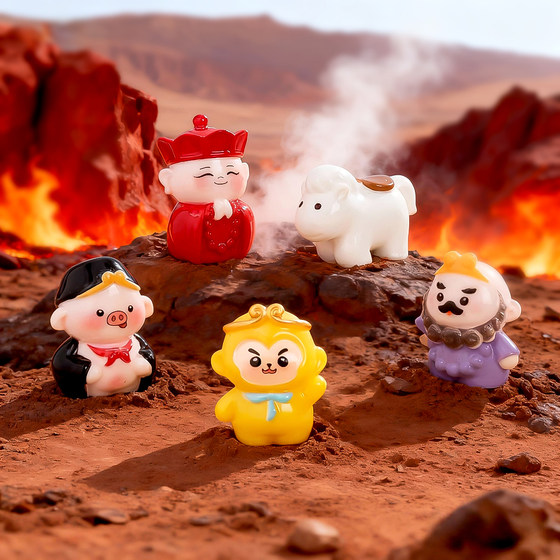 The Complete Set of Small Figurines and Dolls from Journey to the West: Sha Seng, Sun Wukong, Tang Seng, Zhu Bajie, and White Dragon Horse Models