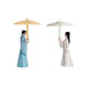 Miniature Cartoon Characters of the Cowherd and Weaver Girl in Ancient Style Holding Oil Umbrellas, Couple Figurines, Small Decorative Items for Lovers' Qixi Festival