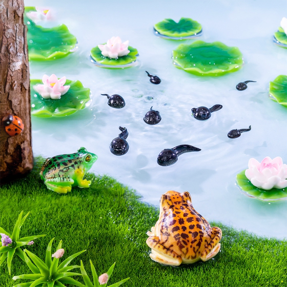 Miniature Simulated Frog Tadpoles Looking for Their Mother, Fish Tank Rockery Landscaping DIY Small Ornaments, Lotus Leaf Flat Decoration