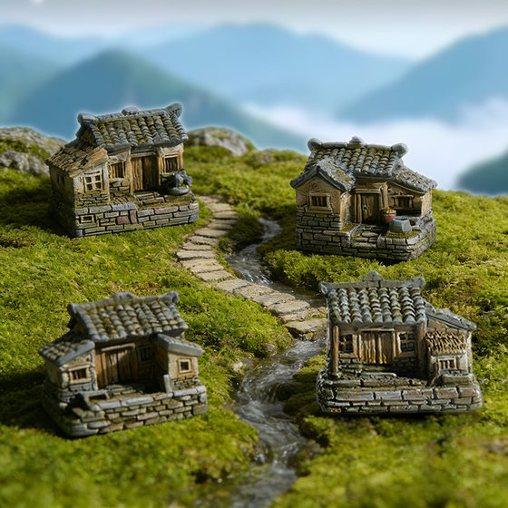Chinese-Style Old Thatched Hut, Nostalgic Retro Old House Model, Scene Landscaping, Potted Plant Decorations, Small Ornaments