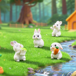 Cross-Border New Product Casual Cute Bunny Figurine Pvc Small Ornament Gardening Landscaping DIY Decoration Hanging Accessory