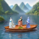 Micro-Landscape Creative Floating Boat with Ancient Characters Like Zhuge Liang and Li Bai DIY Decoration Accessories Mini Figurines