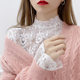 Half turtleneck lace bottoming shirt for women in autumn and winter 2024 new mesh top for women with white sweater and stylish blouse
