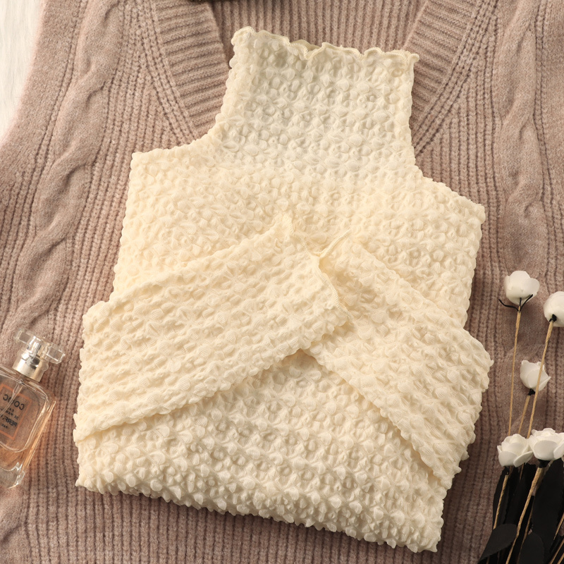 See-Through High-Neck Lace Base Shirt for Women, Long-Sleeved, Elegant and Unique Top, New Autumn and Winter Style, Stylish Sweater with Inner Gauze Layer