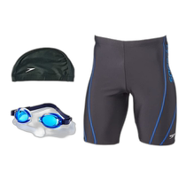 (Direct Mail from Japan) Speedo Fitness Swimsuit Mens Swimsuit Cap Goggles 3-piece Set Black Royal Blue L