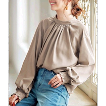 (Direct Mail from Japan) GeeRA Pleated Balloon Sleeve Top (Mocha Color) Long Sleeve Shirt with Loose Puff Sleeves