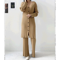(Direct Mail from Japan) Jewelobe Random Rib Knit Cardigan and Pants Set (Beige)