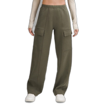Japanese errand running Lululemon womens cotton blended double-layer knitted mid-waist work trousers military