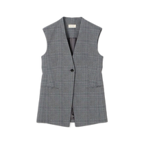Japan direct mail DES PRES womens plaid shiny collarless long vest jacket 22074407004