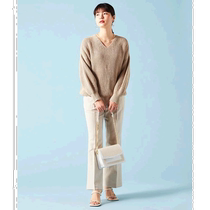 Japan direct mail tiara TIARA womens hemp texture V-neck knitted pullover refreshing and comfortable in spring wide