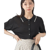 Japanese direct mail earth musicecology womens striped color block knitted cardigan 1N46L2D0200