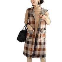 日本直邮(兼容S3L) 长款背心带有格纹兜帽触感光滑