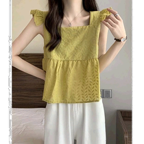 Japan Direct mail Ulysses Ms Ulysses Shoulder Lotus Leaf Lace Cotton Sleeveless Blouse Summer Clear Natural Style