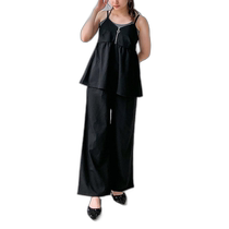 Japan direct mail AS KNOW AS plus womens zipper design suspenders and wide-leg pants set QG1696