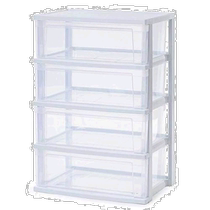 Alice 4-layer wide plastic storage cabinet colone W53xD38xH77 8cm white and transparent