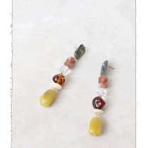 Japan Direct Mail Three Four Time Womens Acrylic Mixed Long Earrings Mosaic Pattern Design