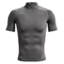 Nichia errand running Under Armor Mens summer mid-high collar short-sleeved T-shirt gray 3L A-