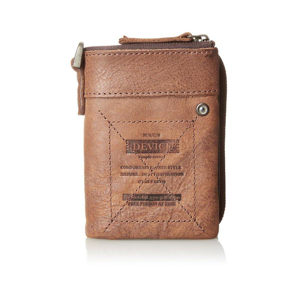 (Japan Direct Mail) DEVICE Wallet Trend Brief Men's Zipper Double Fold Genuine Leather Wallet Brown-Taobao