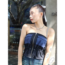 Japanese direct mail EVRIS womens military style camisole glossy material three-dimensional pockets fashion highlights