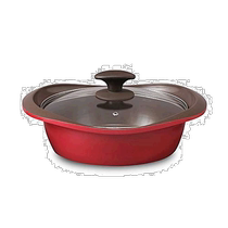 (Direct mail from Japan) Alice Oyama with lid ceramic coating double ears durable shallow pot red 24cm