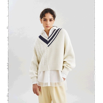 Japanese direct mail Diagram womens spring low-neck special-shaped knitted top V-shaped design slightly transparent